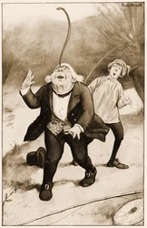 "Oude Vader William balanceert een paling op het uiteinde van zijn neus", illustratie voor Lewis Carroll